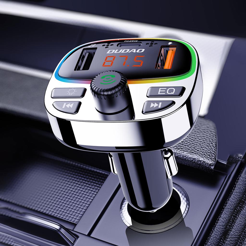 R2PRO+ Car Transmitter with PD 25W Charging Ports Bluetooth 5.3 RGB - Black and Silver
