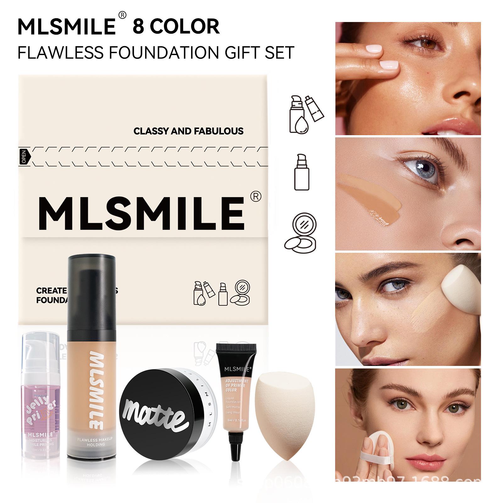 Набор MLSMILE для лица: Матовая рассыпчатая пудра-основа и праймер с губкой для макияжа, образцы F#