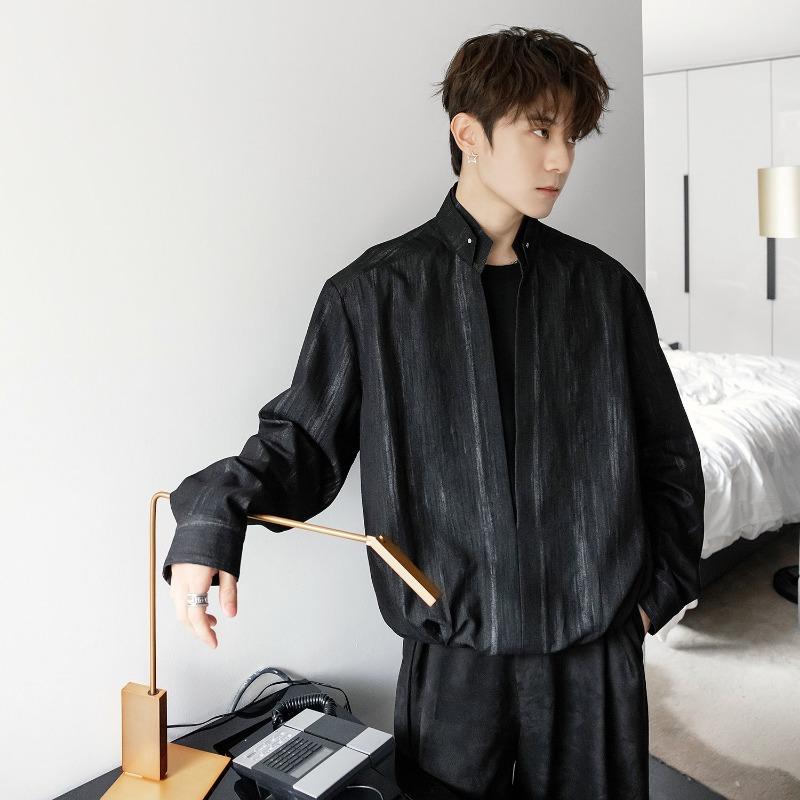 

Autumn Long-sleeved Stand-Collar Shirt Design New Solid Color Casual Blouses S чорний