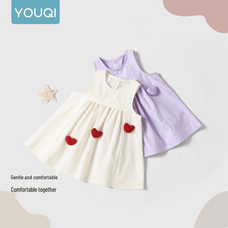 Youqi Baby Girls Summer Cotton Sleeveless Heart Print Dress