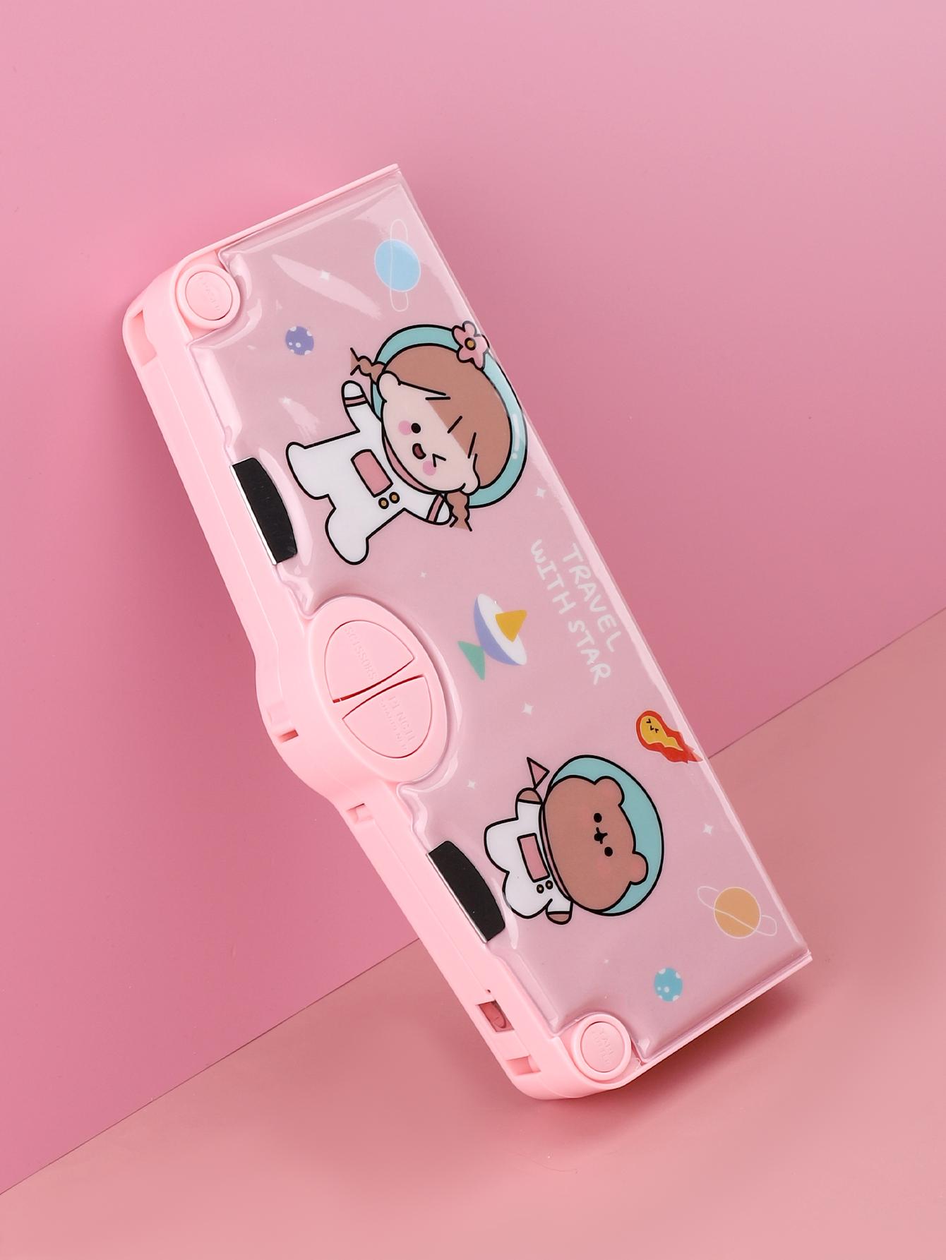 

Funny kawaii pencil case Multi Functional Large Capacity Pencil Box Gift School Supplies back to school clamshell pencil case рожевий