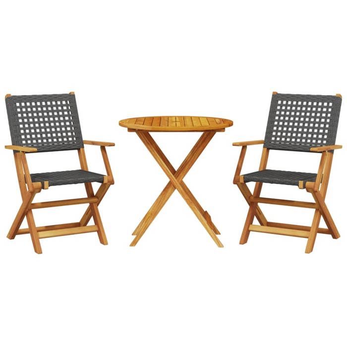 VidaXL Ensemble de bistro 3 pcs noir résine tressée et bois massif, ensemble de bistro de jardin, ensemble de balcon, 3281850