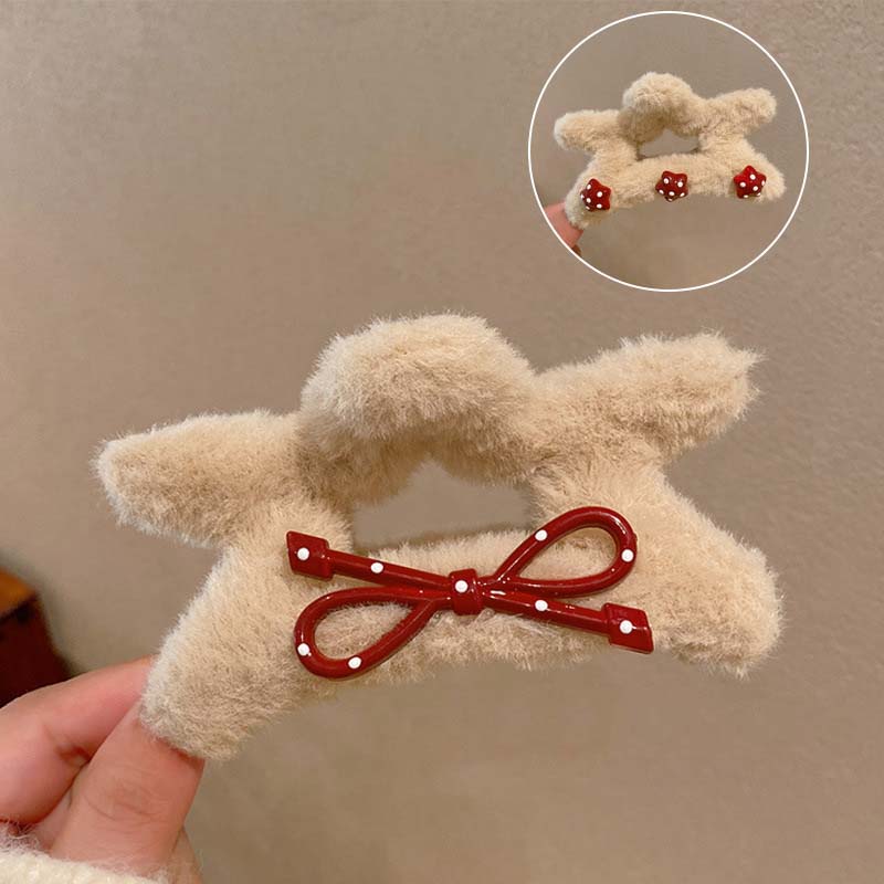 New Elegant Plush Bow Hair Claw Clips for Women Girls Winter Fluffy Plush Large Shark Clamp Hair Clip Headwear Hair Accessories
