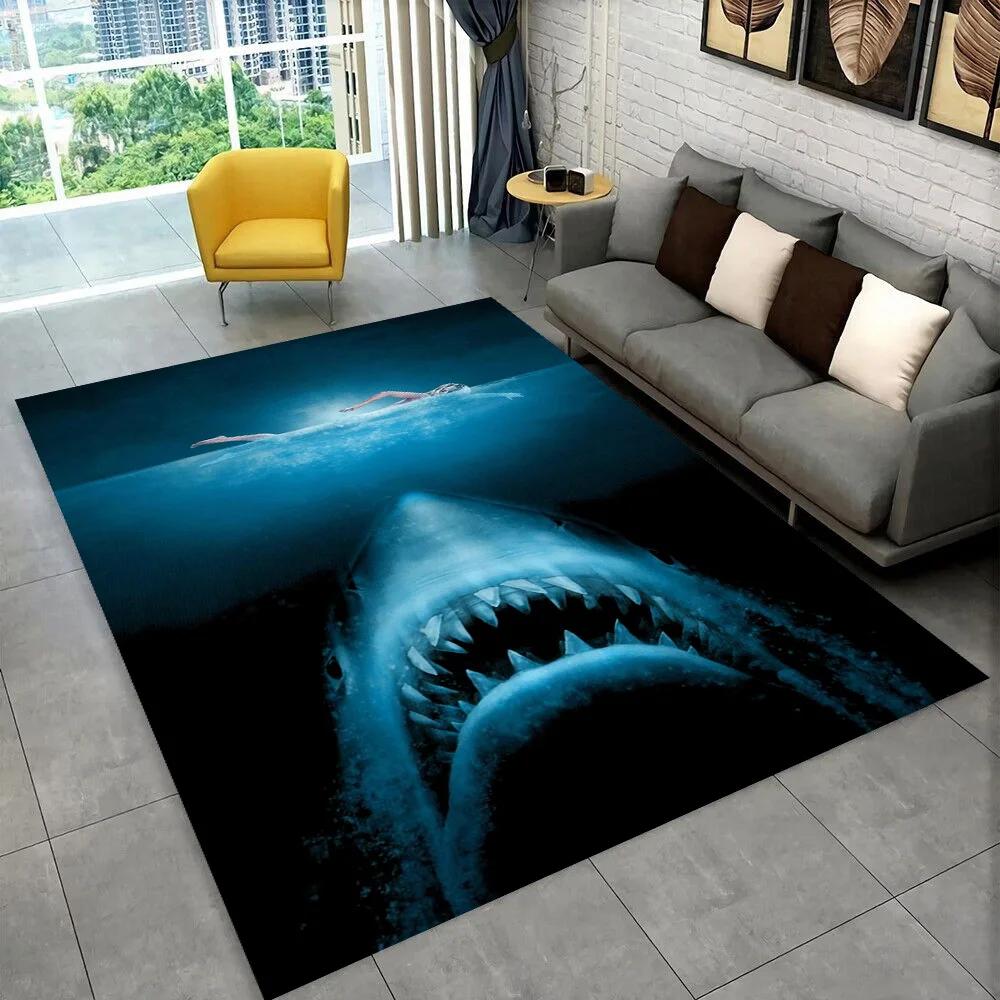 3D Jaws Horror Movie Shark Area Rug,Carpet Rug for Living Room Bedroom Sofa Doormat Decoration,kids Play Non-slip Floor Mat