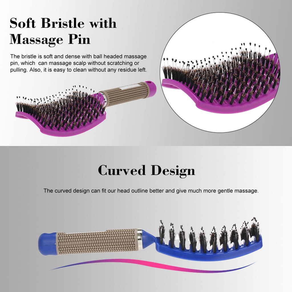 Curved Boar Bristle Hair Brush Massage Comb Detangling Hairbrush for Women