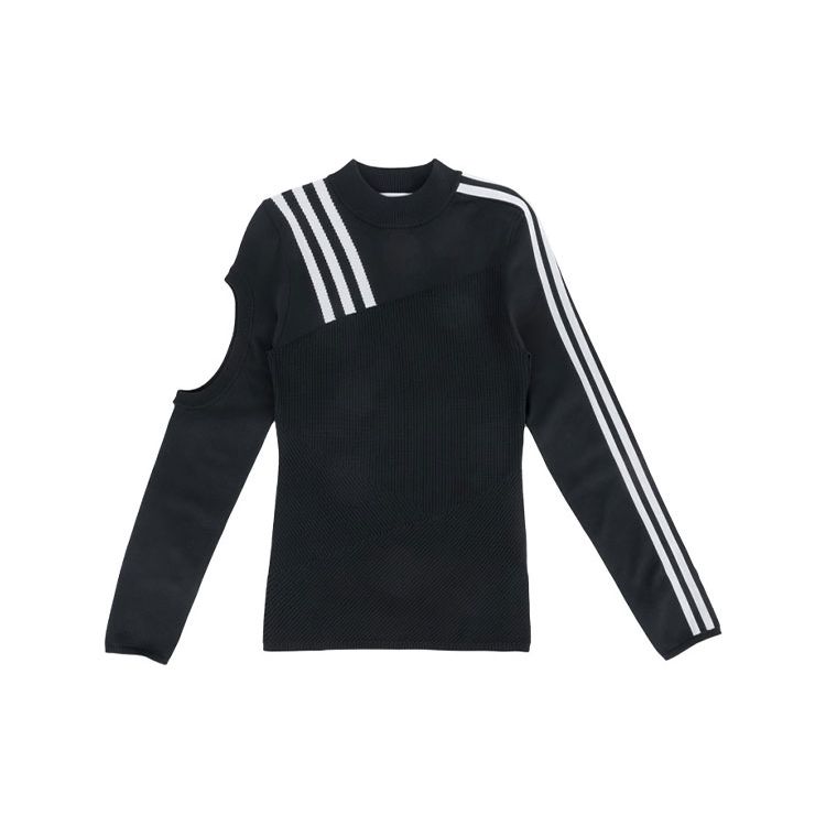 

Y-3 Топ женский вязаный с длинным рукавом, облегающий, с логотипом в виде полосатой буквы, SS22, черный, HG8539 XS