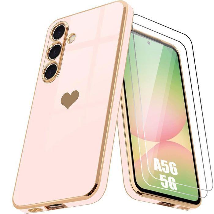 Coque de protection - BOOLING - Samsung Galaxy A56 5G - Antichoc - Souple - Motif Cœur Rose