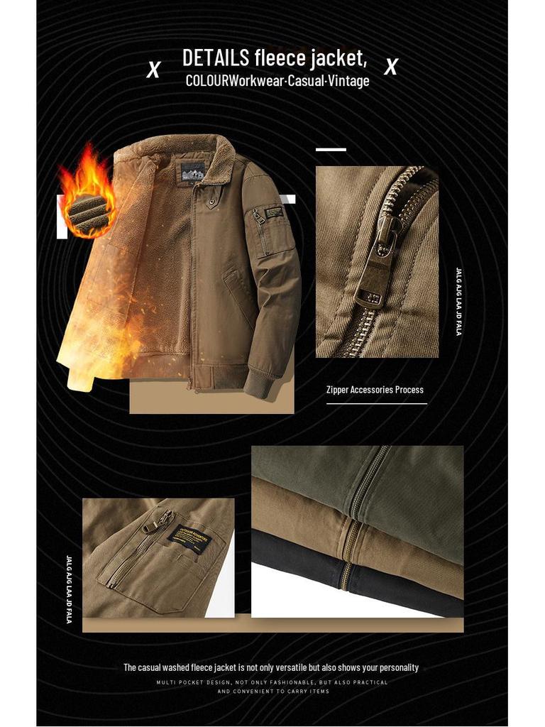 Men's Outdoor Winter Warm Pilot Jacket Coat with Velvet Lining