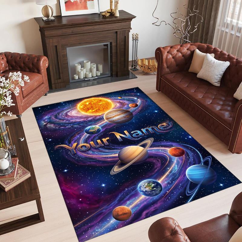 Cosmic Theme Crystal Velvet Floor Rug Personalized Custom Name Text Warm Carpet Home Decoration