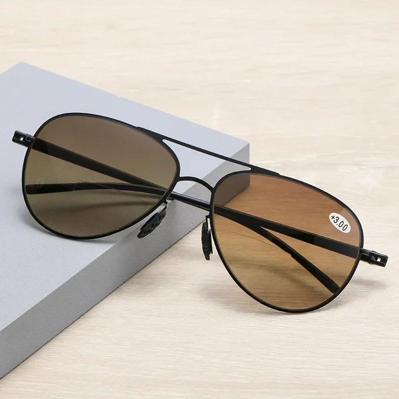 Bifocal Reading Glasses Men Fashion Double Bridge Sunglasses Male Look Far and Near Anti Glare Hyperopia Eyeglasses +1.0 To +4.0