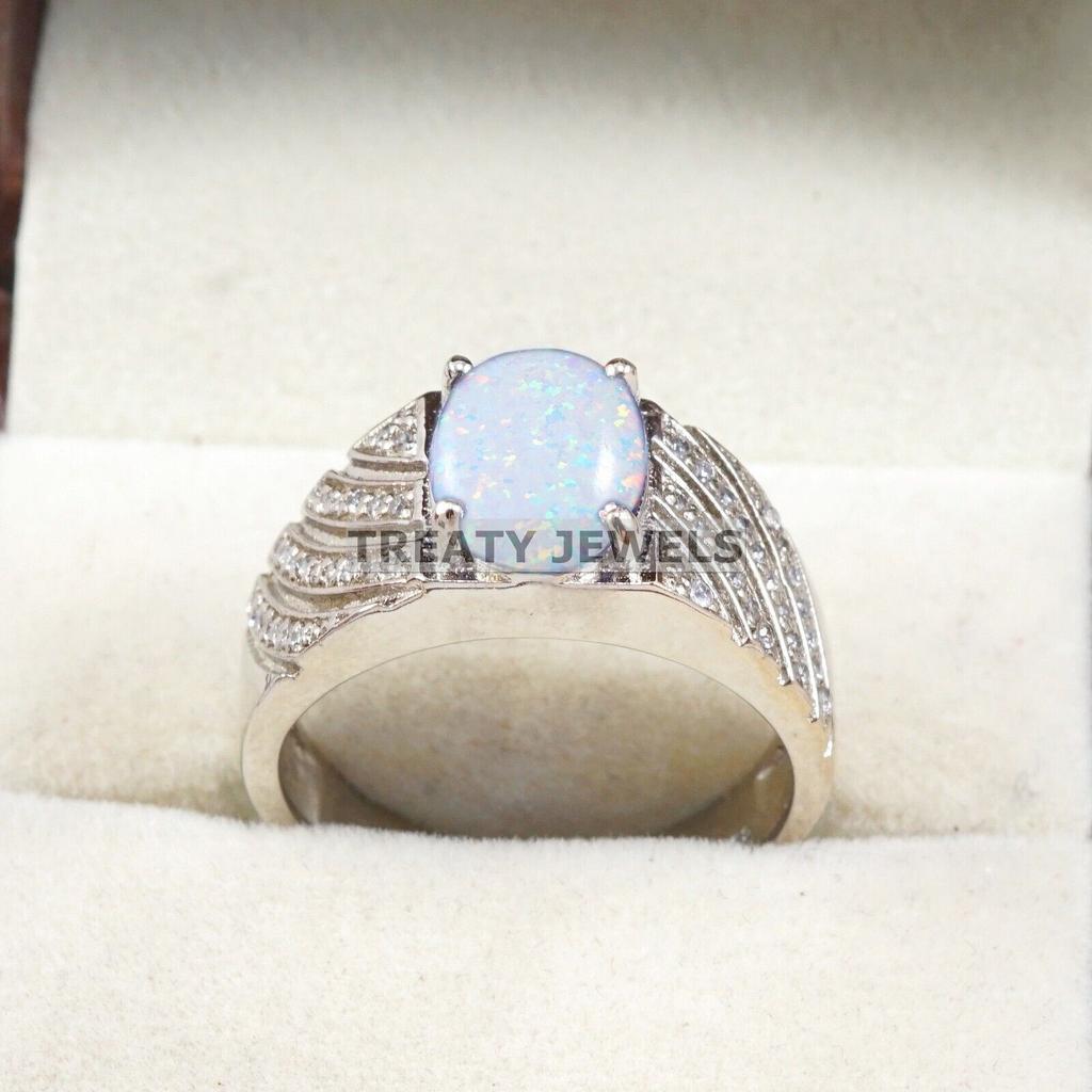 Opal Oval Cut Gemstone With 925 Sterling Silver Ring For Men's #B413 JL375683794438