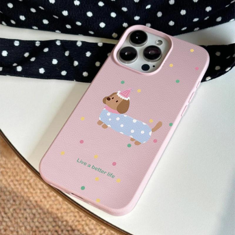 Polka Dot Dachshund Dog Suitable for Apple 16promax Mobile Phone Case IPhone 15 Protective Case 14 13 Soft 12 Leather Pattern