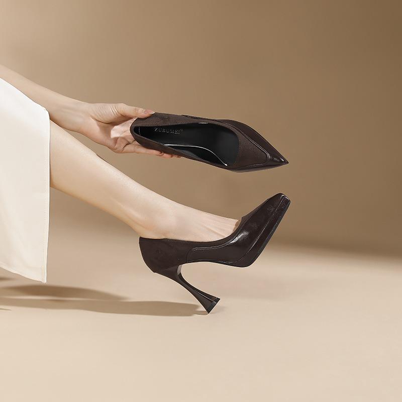 - Sexy solid color bridesmaid shoes women's pointed toe thin heel waterproof table high heels women's not tired feet splicing single shoes women