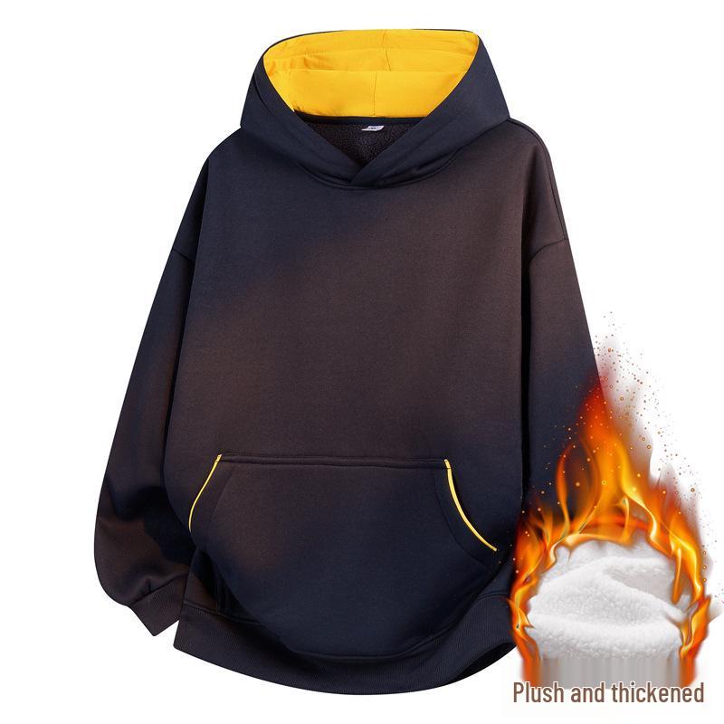 

New Arrival Heavyweight Men s Hoodie: Trendy Loose-Fit, Solid Color, Plus Velvet, Thick and Sporty for Fall/Winter. 3XL темно-синього кольору