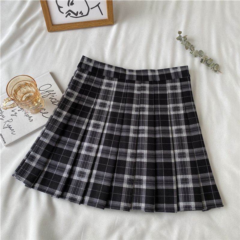 High Waist A- Line Plaid JK Pleated Skirt High Waist Gingham JK Pleated Skirt