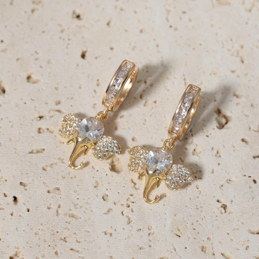 1 Paar Mode Elefanten Hängeohrringe für Damen Zirkonia Ohrring Schmuck Hochzeitsparty Accessoires