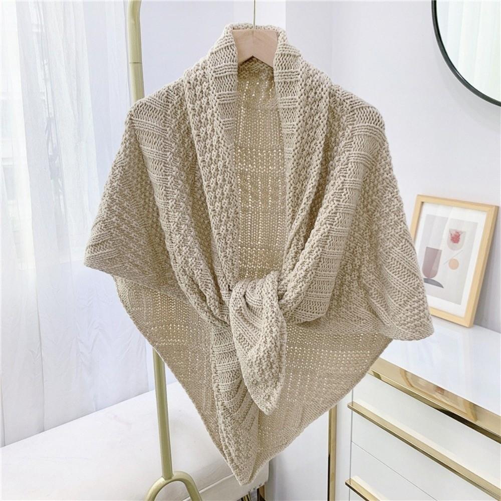 Shoulder Tops Triangle Knotted Shawl Wraps Knitted Travel Stoles Retro Cardigan Cape