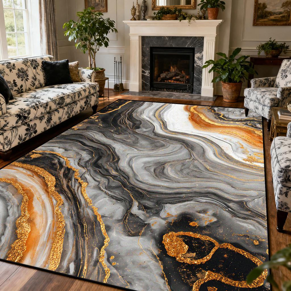 Light Luxury Marble Style Carpet Large Area Living Room Lounge Decoration Rug 200×300cm European Style Bedroom Soft Floor Mat