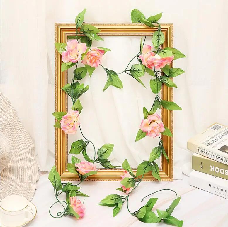 250CM/lot Silk Roses Ivy Vine with Green Leaves For Home Wedding Decoration Fake leaf diy Hanging Garland Artificial Flowers
