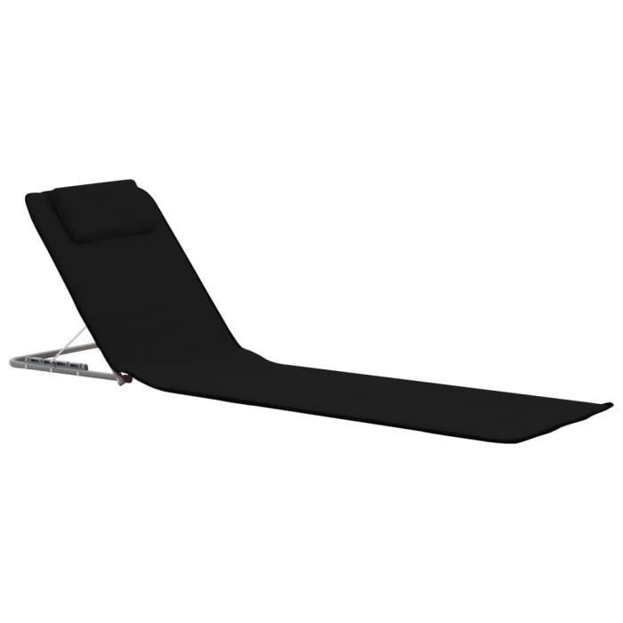 Set de 2 tapis de plage pliables - Noir - 160 x 53 x 47 cm