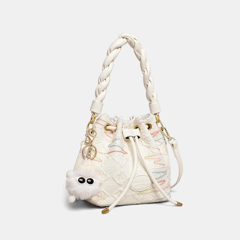 Viney Woven Handle Bucket Bag for Women, Sweet and Versatile Commuting Tote Crossbody Bag