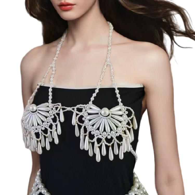 Delicate Alloy Bra Chain Jewelry For Women ABS Pearls Tassels Body Chain Elegant Festival Beach Party Accessory Set