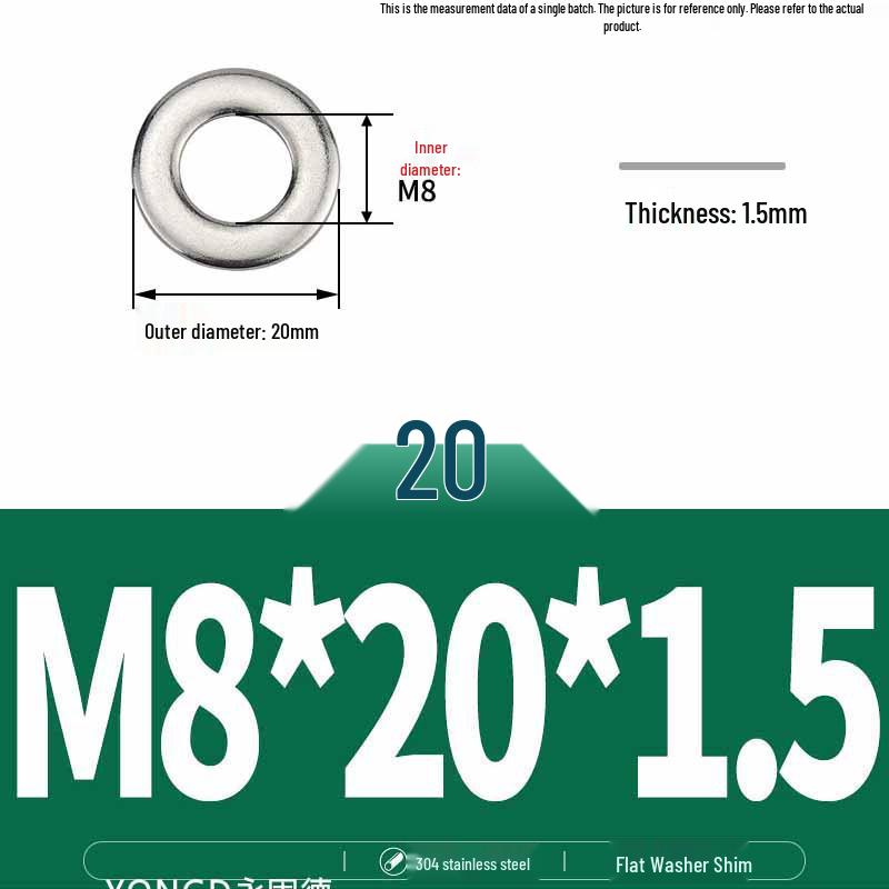 304 Stainless Steel Thickened Flat Washer / Ultra-thin Metal Gasket, Sizes M1.6-M10