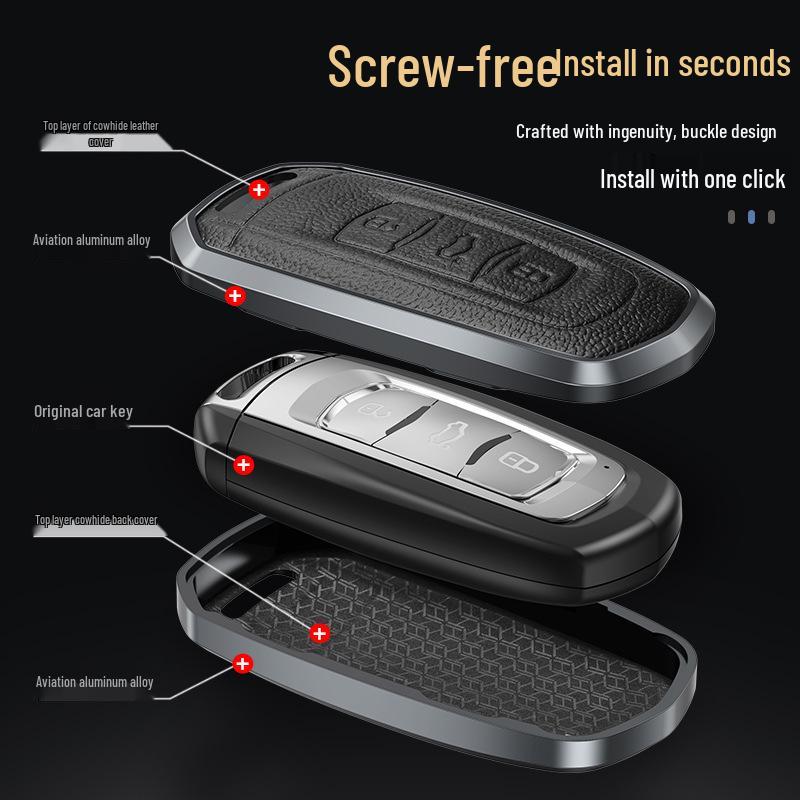 Genuine Leather Metal Key Case for Geely Emgrand S, Binrui, Borui, Vision X6, Boyue, and Haoyue Models