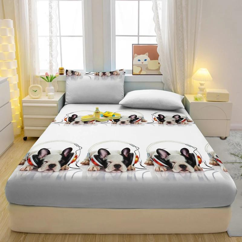 1 Cartoon Fun Animal Printed Matte Fitted Sheet, Bedroom Printed Bed Cover, Bedding (Excluding Pillowcases)