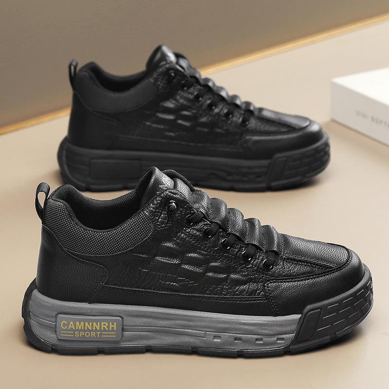 

Autumn Black Leather Thick-Soled Heightening Work Shoes Free Lace-Up Foot Cover Casual Sports Board Shoes Men S Shoes 44