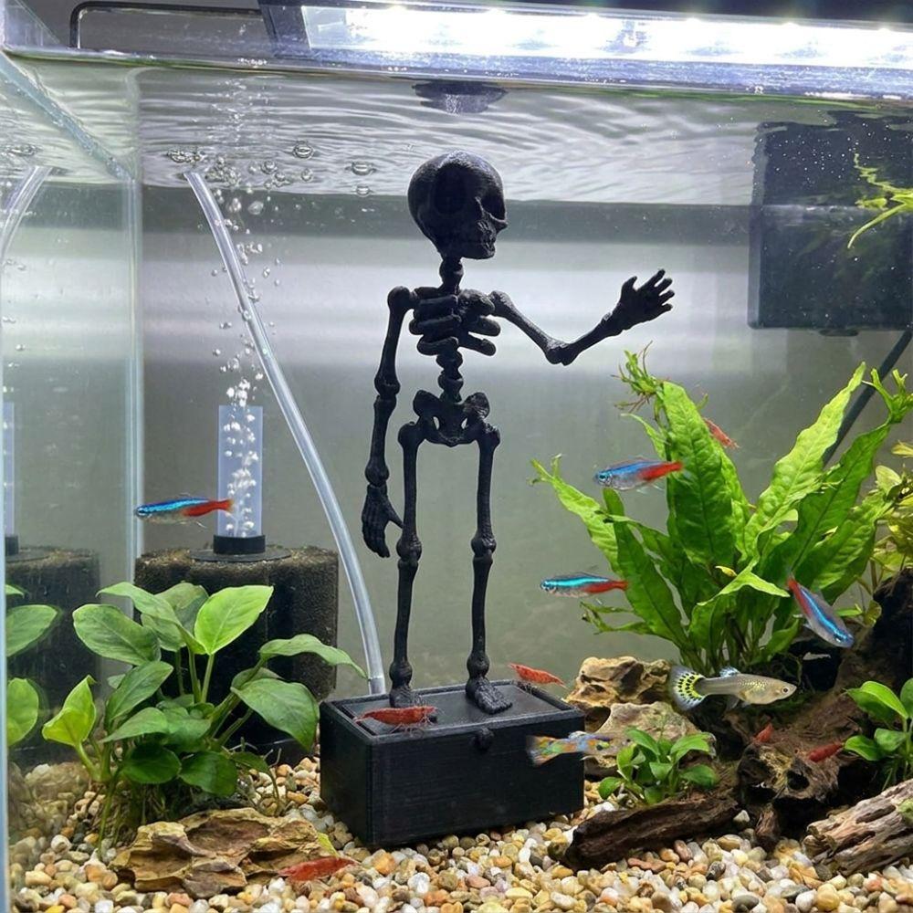 Glow In Dark Fish Tank Dance Skull Bubbler 3D Printed Water Wiggling Skeleton Decor Gag Gift