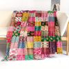 Bright Patchwork Flannel Blanket - Soft and Cozy Throw with Floral and Geometric Patterns for Bed, Sofa, Office, Camping - Mid-c