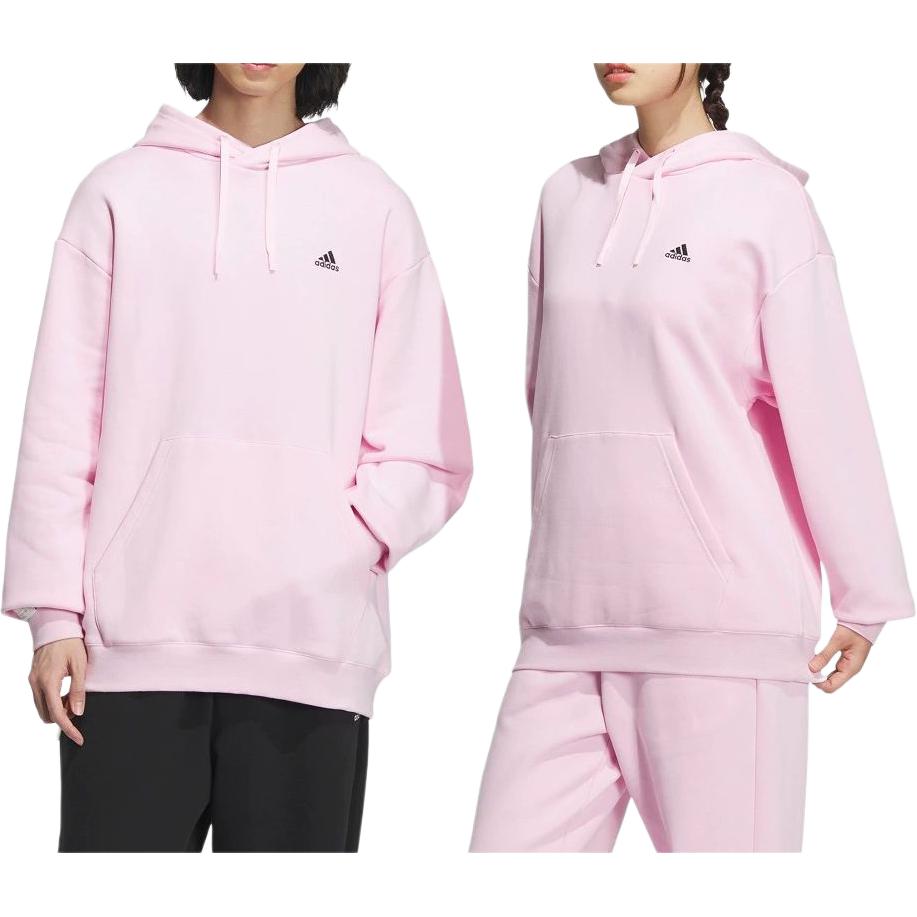 Adidas Solid Color Hooded Fleece Pullover Sweatshirt Unisex Sweatshirts Clear-Pink IV7587