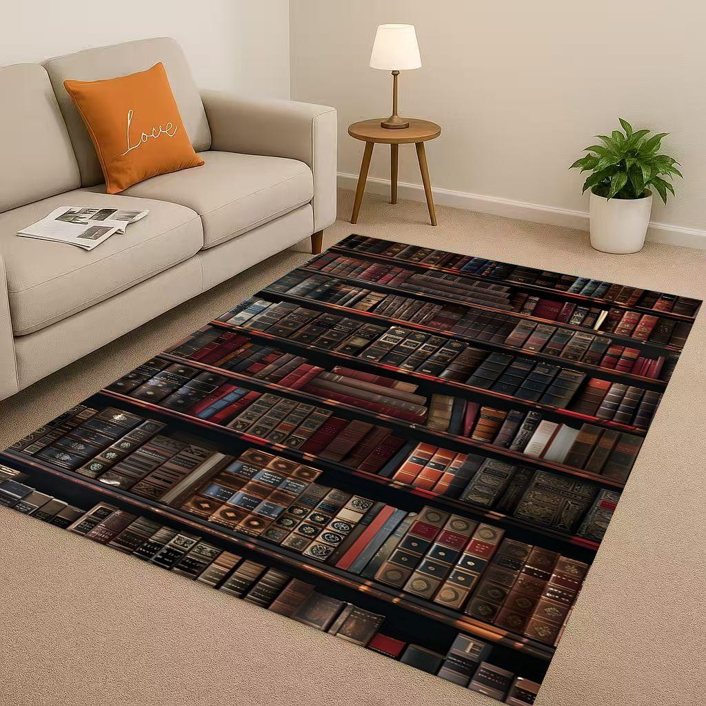 HD Magic Book Library Bookshelf Living Room Non Slip Area Rug Soft Carpet for Bedroom Sofa , Easy Clean Home Doormat Playmat
