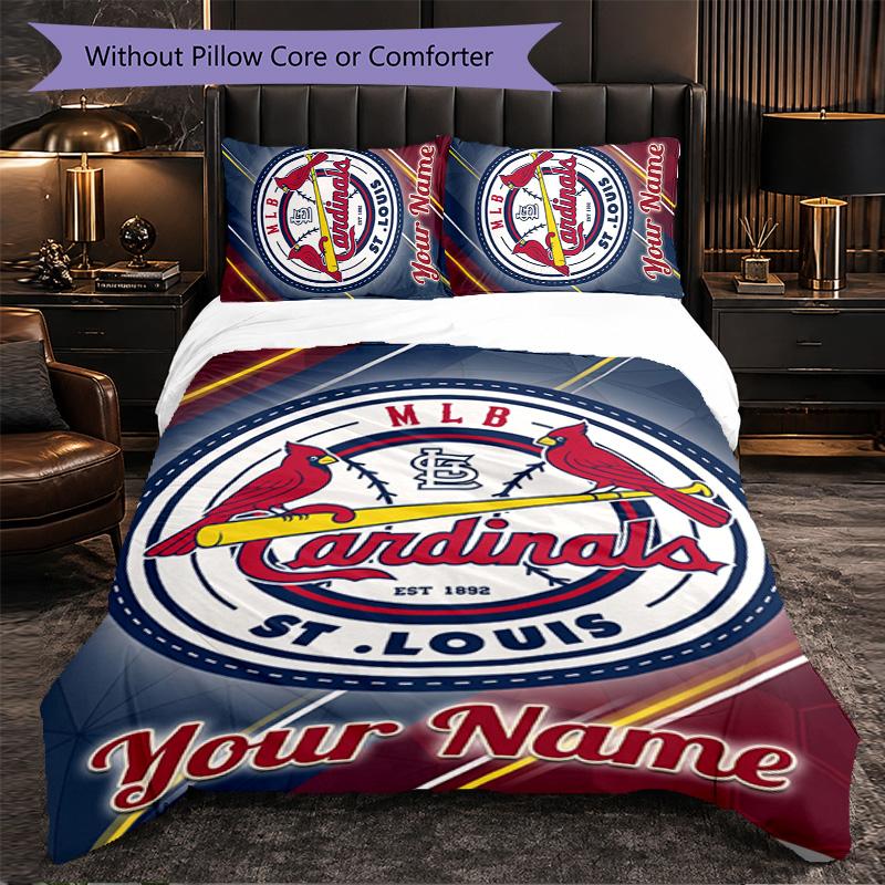 St. Louis Cardinals Customized Name Text Bedding Set, 1 Duvet Cover & 2 Pillowcases Personalized Bedroom Gift