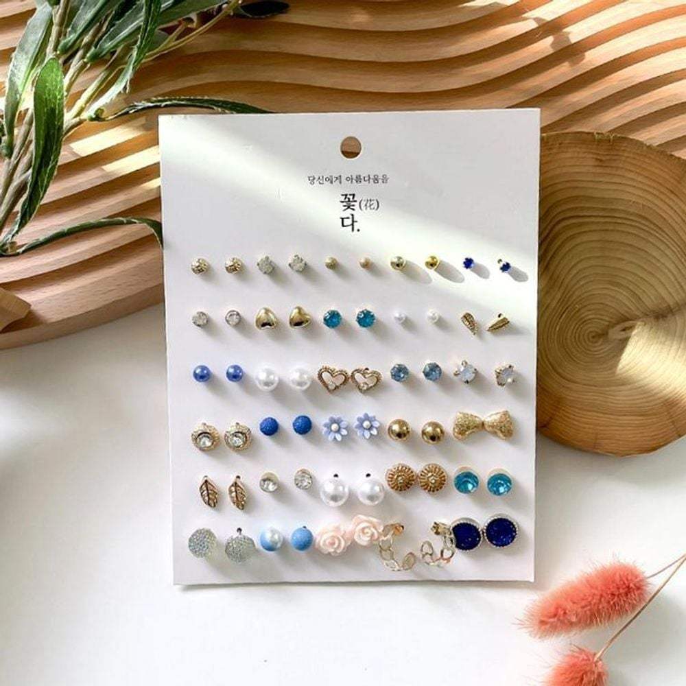 60-piece fashion earring set with various designs and metal materials
