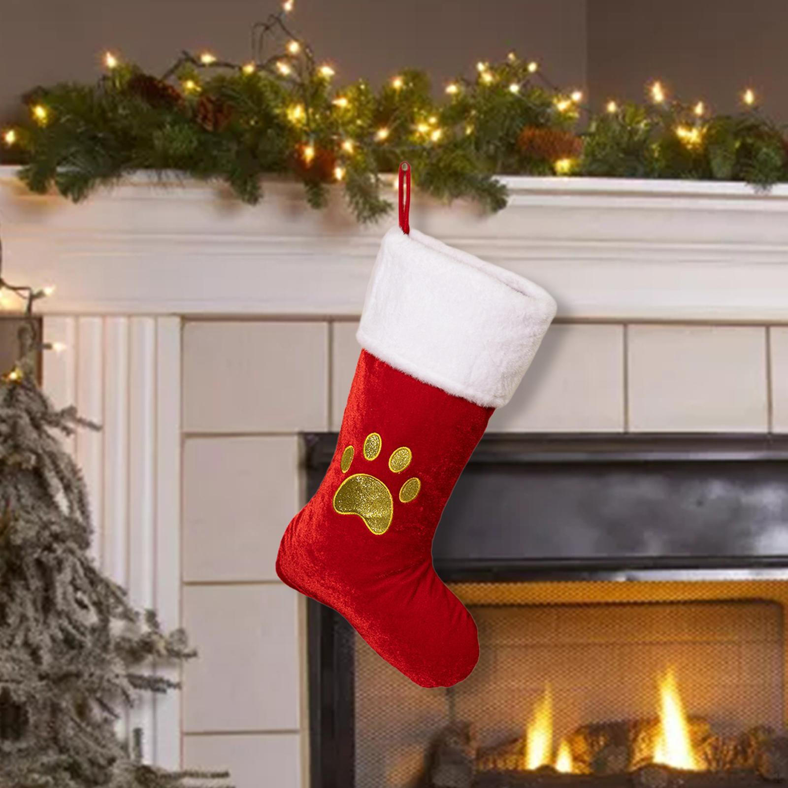 

Christmas Stocking Sock Candy Gift Bag Portable Hanging Xmas Decoration for Stairs Paw