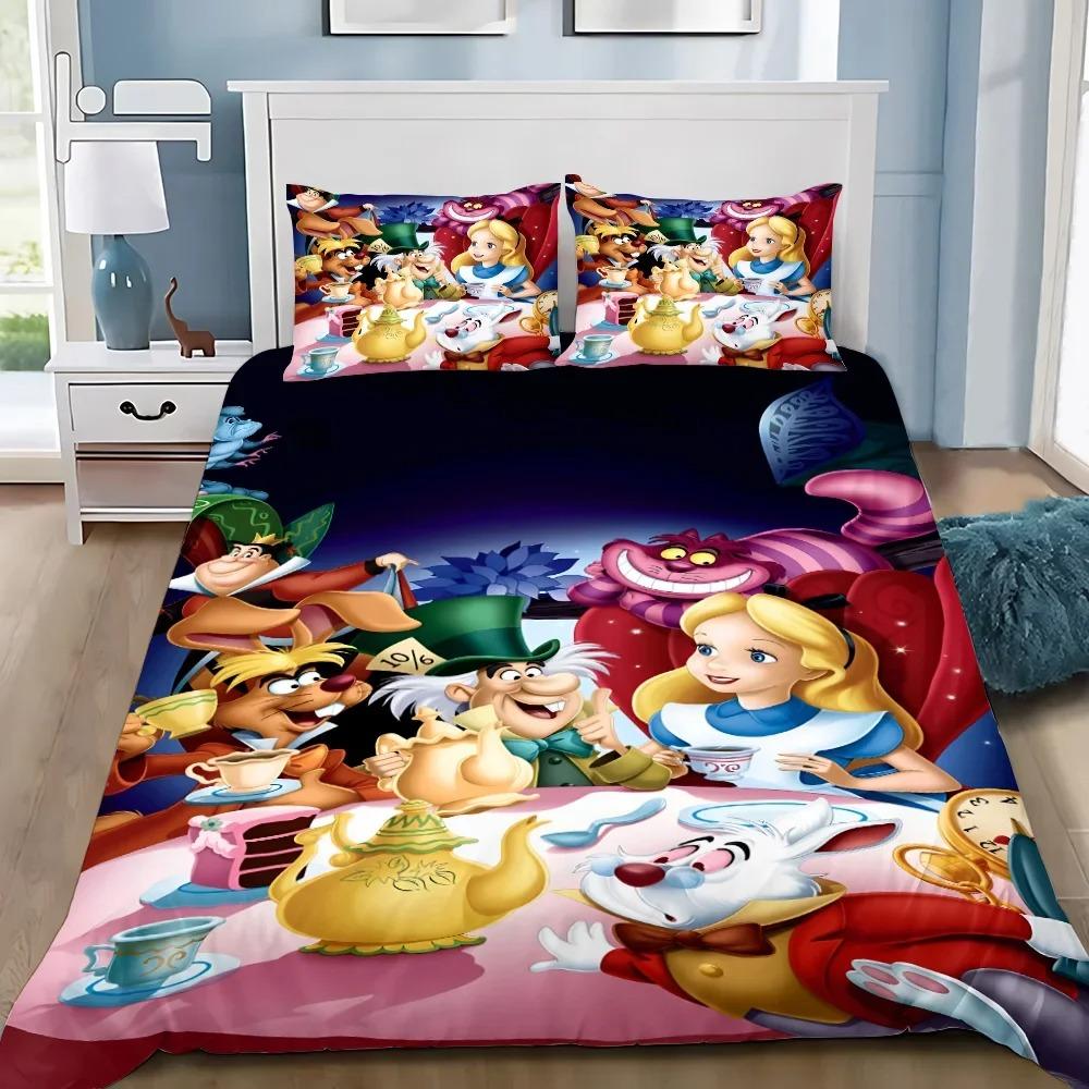 Cartoon Alice In Wonderland Duvet Cover Pillowcase Alice Princess Bedding Set Adult Boy Girl Bedroom Decoration Children Gift