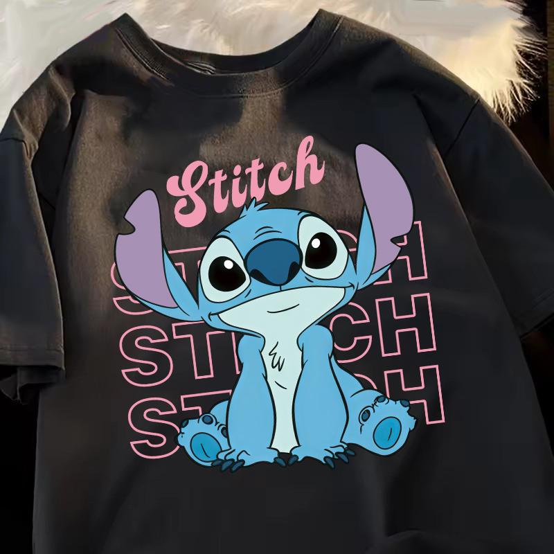 Funny 100 Cotton Stitch Love Graphic Print TShirt for Women Casual Short Sleeve Tee Cartoon Design