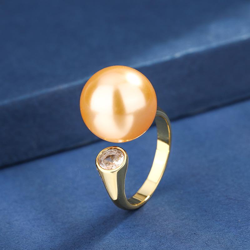 Jewelry Copper Gold Plated Simulation Pearl Simple Wind Ring Female 14Mm