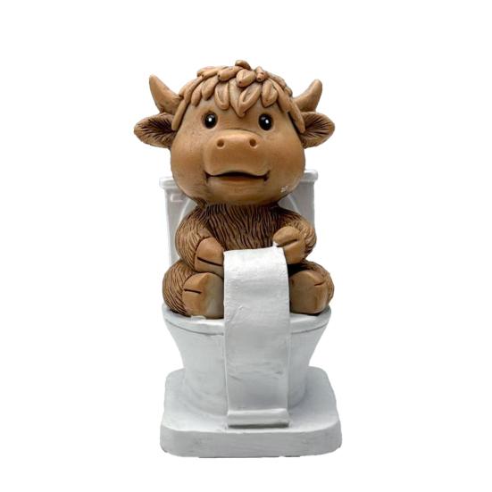 Highland Cattle Resin Statue Paper Roll Toilet Bathing Highland Cow Figurine