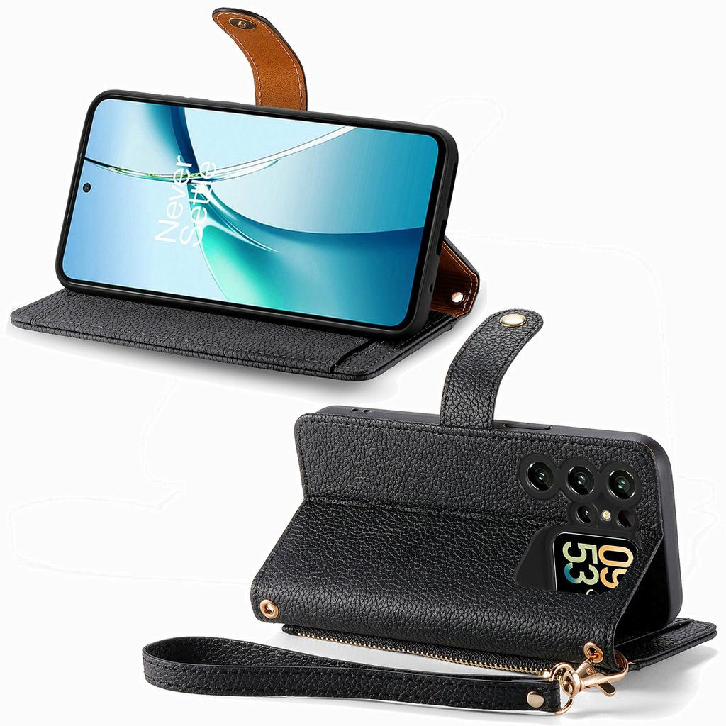 For Oukitel C62 Case RFID Blocking Zipper Pocket Leather Wallet Phone Cover with Strap