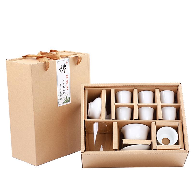White porcelain kung fu tea set ceramic tea sea glass tea sea tea cup cover bowl tea set opening gift companion