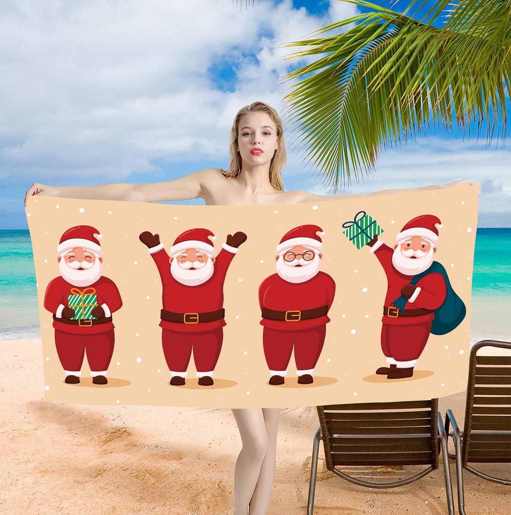 Merry Christmas Santa Claus Background Cute Single sided Printed Beach Towel Home Decoration Bath Towel 75x150cm Bathroom