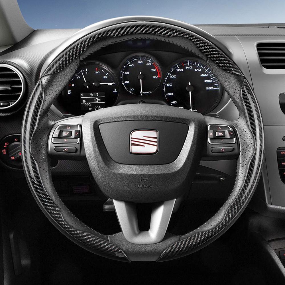 Suitable for Seat Carbon Fiber Texture Steering Wheel Cover with Segmented Quick-Release Design, Durable, for Models Such As Ibiza, Arona, Leon,