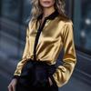 Spring Women's Colorblock Satin Long Sleeve Shirt Commuter Elegant Blouse For Crossborder