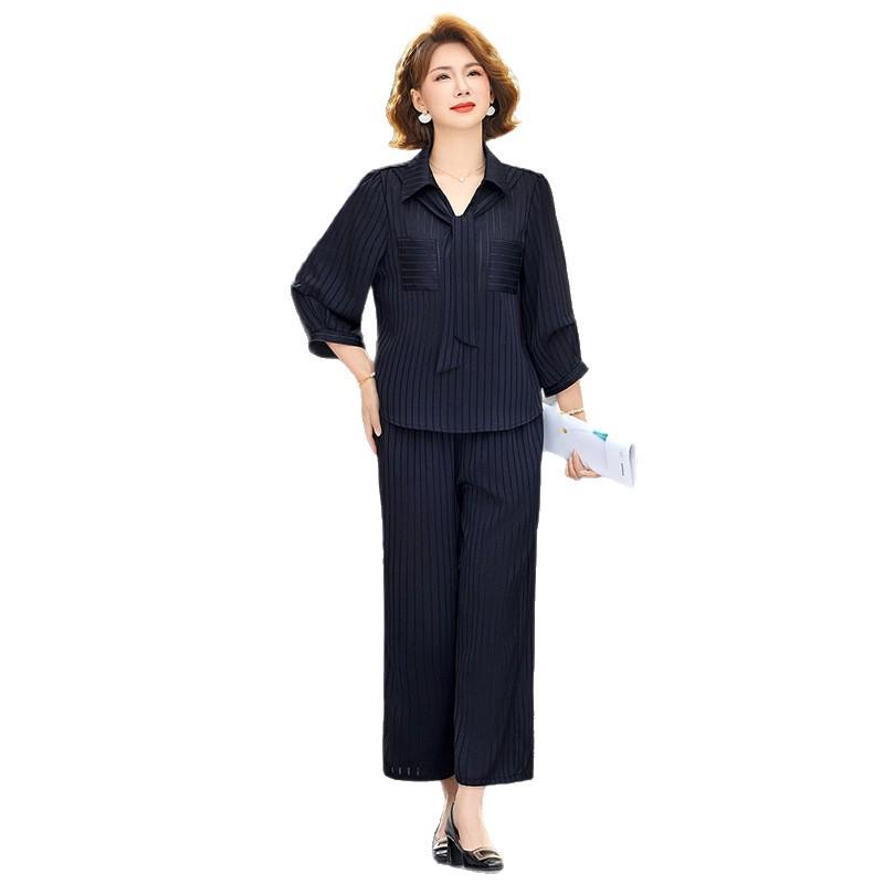 Women's Casual Striped Summer Suit Set 2026: Loose Fashion Slimming Two-Piece with Wide-Leg Pants.