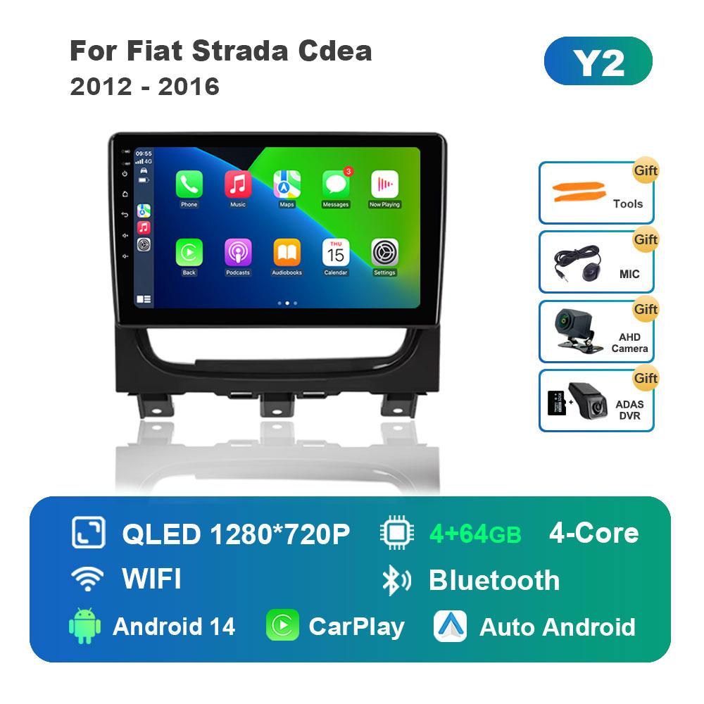 for Fiat Strada Cdea 2012 - 2016 Car Radio Multimedia Player Android 14 Intelligent System BT 4G DSP Stereo WiFi Auto Tools