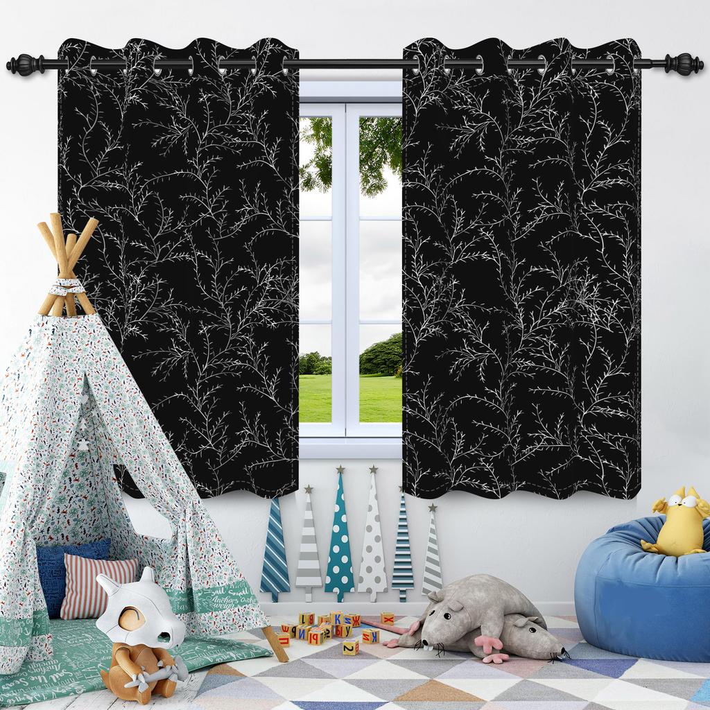 2Pcs Blackout Curtains Fresh Flowers Plants Leaf Bedroom Living Room Darkening Thermal Insulated Grommet Window Curtain Drape
