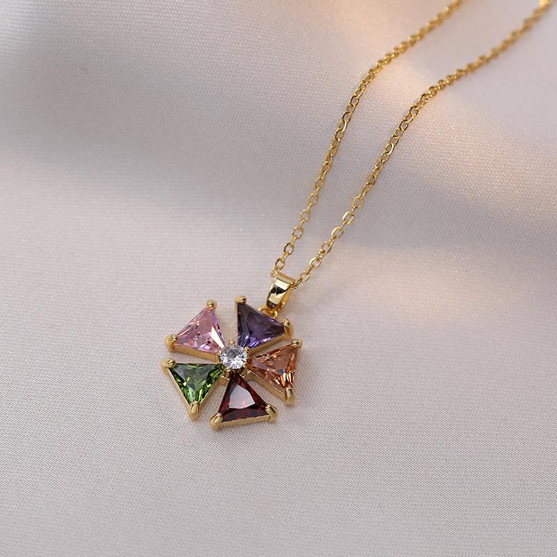 Women’s Colorful Zircon Geometric Necklace Set in Titanium Steel - Trendy Fashion Design